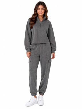 Express Matching Sweat Set Gray Half Zip Pullover Cargo Jogger Lounge Women's L